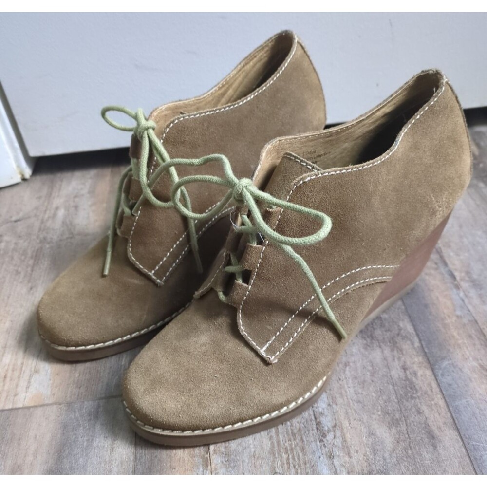 Very Volatile Womens 9 Lace Up Ankle Bootie Wedge Brown Leather Upper Suede Y2K